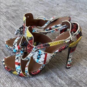 New Proenza Schouler multicolor snakeskin leather tassel piton strappy heels